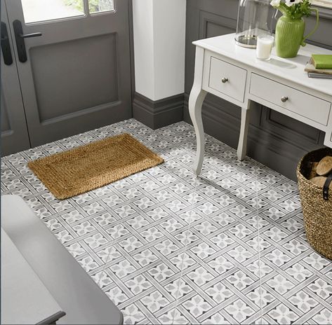 LAURA ASHLEY mr jones charcoal floor tiles Laura Ashley Mr Jones, Laura Ashley Tiles, Charcoal Walls, Grey Floor Tiles, Tiled Hallway, Hallway Flooring, Ceramic Floor Tile, Patterned Floor Tiles, Feature Tiles