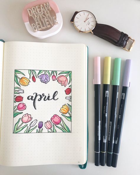 April Bullet Journal Cover Aesthetic, April Reading Journal, January Bujo Cover, Bujo Headers, April Bujo, Journal April, 2024 Bullet Journal, Bullet Journal 2024, Bullet Journal Work