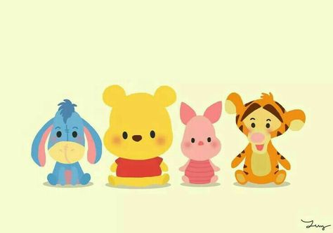 Baby Eeyore, Baby Pooh, Baby Piglet, and Baby Tigger.  "Winnie the Pooh and Friends" Winnie The Pooh Heart, Ipad Journaling, Piglet Disney, Winnie The Pooh Drawing, Disney Cuties, 동화 삽화, Cute Winnie The Pooh, Cute Disney Drawings, Karakter Disney