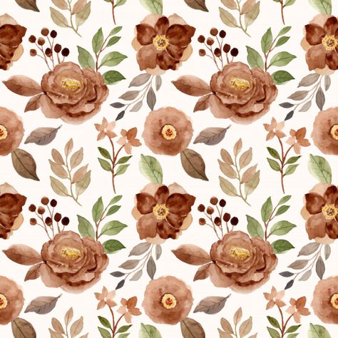 Brown floral beautiful watercolor seamle... | Premium Vector #Freepik #vector #pattern #flower #watercolor #leaf Brown Flower Wallpaper, Brown Floral Wallpaper, Pastel Pink Wallpaper, Soft Pink Wedding, Vintage Floral Backgrounds, Owl Clip Art, Wallpaper Seamless, Watercolor Woman, Watercolor Flower Background