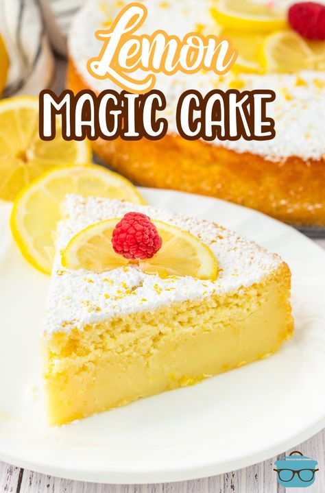 Lemon Magic Cake is a simple layered cake featuring a cake layer and a pudding layer that is surprisingly made from only one batter! Lemon Magic, Lemon Dream Cake, Cake On A Plate, Lemon Layer Cakes, Dessert From Scratch, Lemon Cake Recipe, Lemon Dessert Recipes, Country Cook, Magic Cake