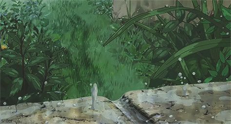 Yet another beautiful animation from Studio ghibli. I chose this gif because of it's simplicity. Just because something seems simple doesn't mean it actually is I think. A lot of work was most likely put into this. That's why I think it deserves the title, Mastery. Arrietty Gif, Anime Rain, Ghibli Gif, Rain Gif, The Garden Of Words, Anime Gifs, Ghibli Movies, Aesthetic Gif, Green Aesthetic