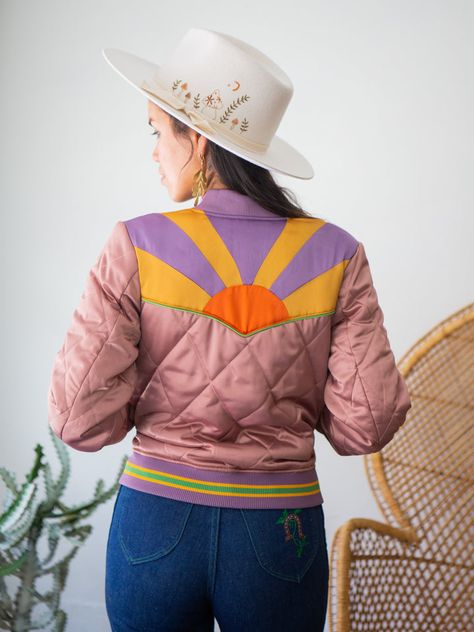 60s and 70s Vintage and Original Designs Inspired by Rock 'n' Roll Charm and the Desert Southwest Rose Jacket, Dusty Mauve, Harvest Gold, First Generation, Pink Body, Lightweight Quilt, 70s Style, Mauve Pink, Rising Sun