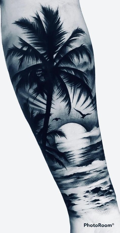 Tampa Tattoo, Ocean Sleeve Tattoos, Ocean Sleeve, Leg Sleeve Tattoos, Leg Tattoo Ideas, Sunset Tattoo, Scene Tattoo, Sunset Tattoos, Blue Rose Tattoos