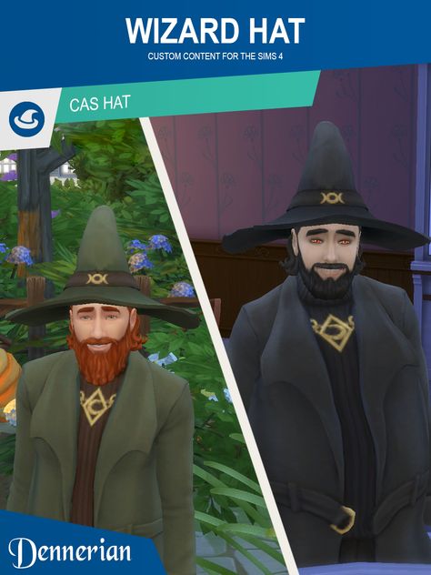 Sims 4 CC - Wizard Hat — DennerianCC Wizard Sims 4 Cc, Sims 4 Cc Hats Maxis Match, Sims 4 Wizard Cc, Cc Hats, Wizard Hat, Sims Ideas, Sims 4 Cas, Ts4 Cc, Sims 4 Cc