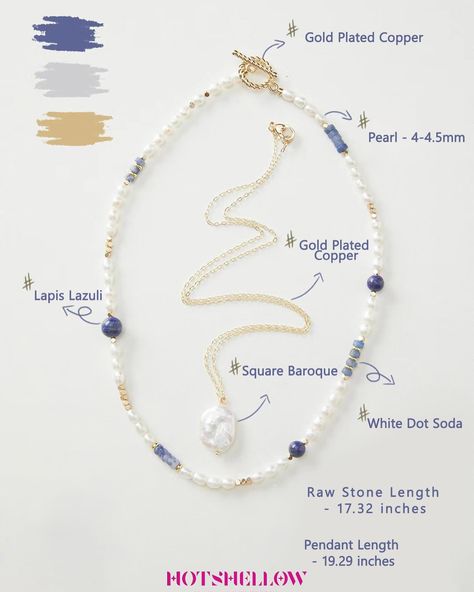 🔵🌿 Lapis Lazuli and Baroque Pearl Necklace: A Dance of Tranquility and Elegance 🌿🔵 The deep blue hues of lapis lazuli, reminiscent of serene lake waters, capture the elegance and tranquility found in traditional Chinese landscapes. This profound blue harmonizes beautifully with the white pearls, creating an ink painting-like scene that invites you to lose yourself in its mesmerizing allure. The irregular shapes of baroque pearls add a playful touch, resembling glistening dewdrops after a ge... Baroque Necklace, Tranquil Blue, Irregular Shapes, Lapis Lazuli Beads, Magical Gift, Lose Yourself, Baroque Pearl Necklace, Handmade Jewelry Designs, Blue Lapis