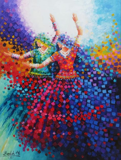 Pakistani Folk Art, Pathan Culture, Dance Composition, Rajasthani Theme, Navratri Aesthetic, Jaipur Art, Spatula Painting, Dance Artwork, Pakistan Art