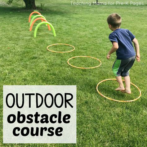 Outdoor Obstacle Course - Pre-K Pages Outdoor Obstacle Course, Outdoor Games For Preschoolers, Preschool Outdoor Activities, Field Day Games, Backyard Obstacle Course, Kids Obstacle Course, Pre K Pages, Outside Games, Outdoor Games For Kids