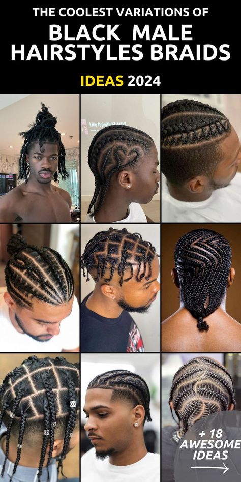 Experience the epitome of men's hair fashion in 2024 with our exclusive collection of 18 Dynamic Black Male Hairstyles Braids. From short to long, fade to 4c, we offer a wide range of braided styles that cater to your unique preferences. These braids are more than just a hairstyle; they're a statement of confidence and individuality. Whether you're seeking simplicity or intricacy, our selection has the perfect braided look to complement your style. Hair Styles For Men Braids, Different Types Of Braids For Men, Men Haircut Styles Braids, Short Braid Hairstyles For Men, Types Of Braids For Men, Men Plaits Hairstyles Short, Plat Styles For Men, Cool Cornrows Men, Short Braids Men Black