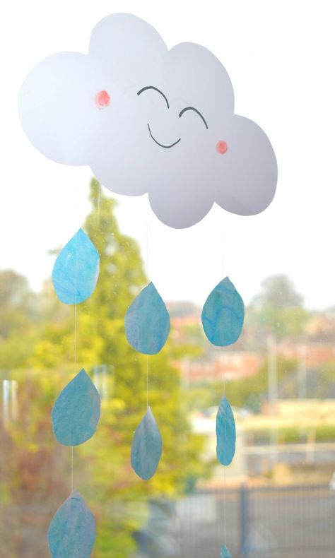 Happy Rain Cloud Craft For Kids Rain Drop Activities For Preschool, Rain Decorations For Classroom, Rain Paper Craft, Paper Clouds Decoration, Rain Cloud Craft Preschool, Cloud Craft Preschool, Rain Crafts For Toddlers, Rain Art Projects For Kids, Cloud Crafts For Kids