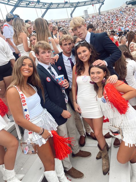 Sorority Outfits Party, Ole Miss White Out Game Outfits, Ole Miss Outfit Ideas, Sorority Dresses Rush Outfits, Gameday Outfit Ole Miss, Ole Miss Gameday, Ole Miss Game Day Outfit White, Ole Miss Tailgate, Ole Miss Aesthetic