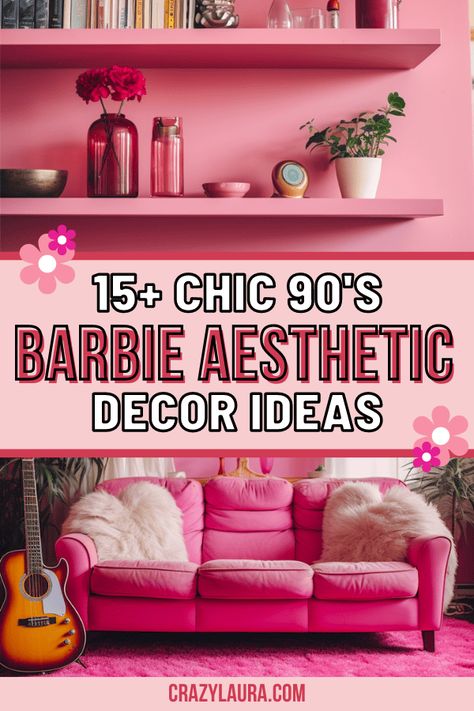 Achieving the perfect 90s Barbie aesthetic decor is easy if you focus on a mix of girly details, kitschy items, and simple statement pieces. #Barbie #HomeDecor #InteriorDesign Barbie Bedroom Ideas Kids, Barbie Room Aesthetic, 90s Barbie Aesthetic, Barbiecore Decor, Barbie Home Decor, Barbie Bedroom Ideas, Home Decor Girly, Aesthetic Decor Ideas, Barbie Room Decor