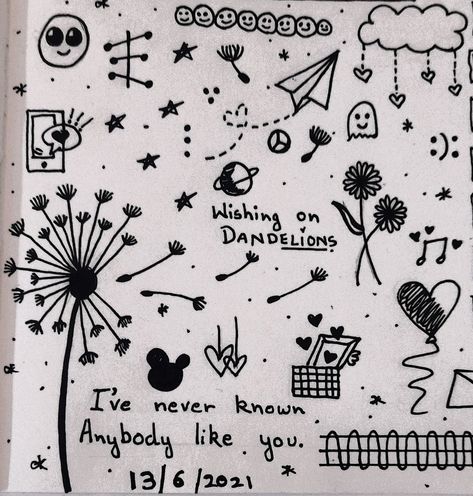 Song doodle :) Dandelions Song Drawing, Pen Doodles Easy Aesthetic, Notebook Drawings Doodles Sketches, Diary Drawing Ideas Doodles, Song Doodles Lyric Art, Doddleoddle Art Easy Aesthetic, Music Doodles Aesthetic, Doodle Art Music, Song Lyric Drawings