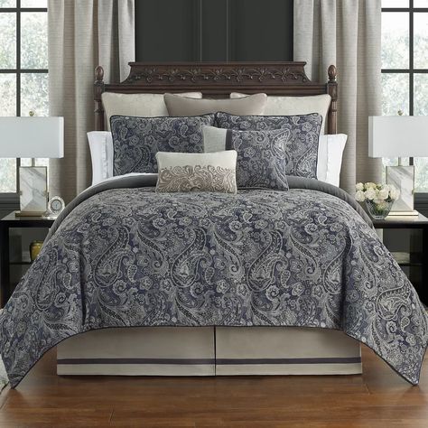 Waterford Bedding Danehill Gray/Navy Blue Microfiber Reversible Comforter Set & Reviews | Wayfair Taupe Bedding, Waterford Bedding, Bedroom Redo, Patterned Bedding, Reversible Comforter, King Comforter Sets, Reversible Duvet Covers, Queen Comforter Sets, Queen Comforter