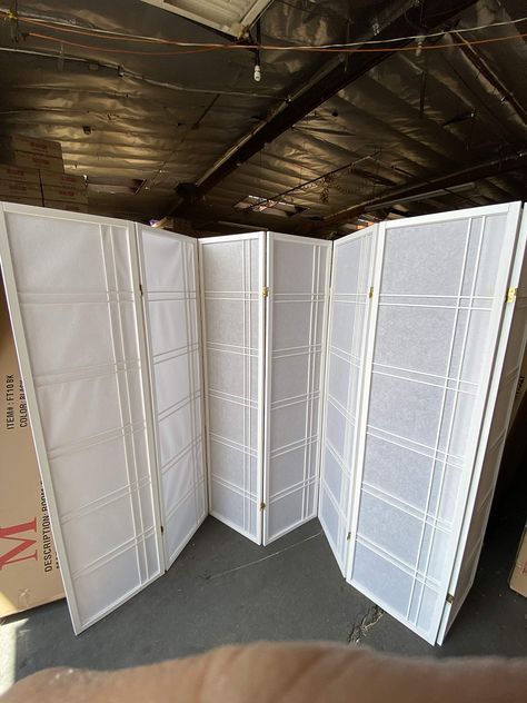 PRICES MAY VARY. Double Cross Room Divider 6 Panel (WHITE, ) Each Panel : 17 in L 6 Panel : 102"L x 71" H Double Cross Room Divider 6 Panel (WHITE, ) Each Panel : 17 in L 6 Panel : 102"L x 71" H Room Divider Ideas Diy Cheap, Shoji Screen Room Divider, Half Wall Ideas, Back Porch Designs, Fake Walls, Fabric Room Dividers, Panel Blinds, 4 Panel Room Divider, Meditation Corner