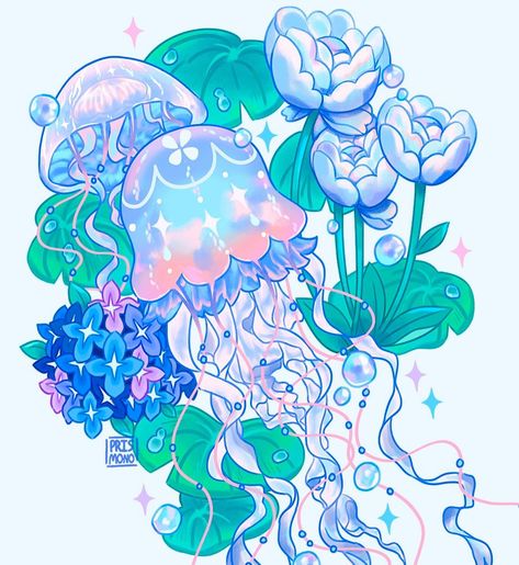 Jellyfish Garden 🪼🌸 I’m back from my vacation!! It’s been a VERY exhausting past week that technically wasn’t a “vacation” and was spent moving to an entirely new space 😭 But I’m so excited with how it’s coming together and will absolutely share photos and clips of it soon along with an art studio and bedroom makeover video on YT! Since I’m still adding the final touches to my space, I might still be a bit slow the rest of this week so pls bare with me 🐶 . . #illustration #artistsoninstagram ... Art Studio And Bedroom, Studio And Bedroom, Jellyfish Illustration, Space Aliens, My Space, New Space, Share Photos, Color Pallets, Star Signs