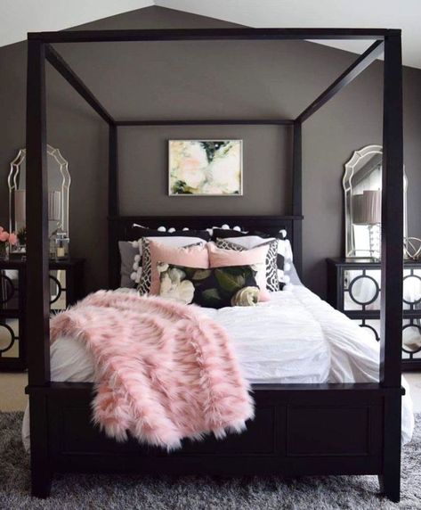 pinterest//princessviictoria🌻 Bedroom Glam, Blush Bedroom, Teen Room Designs, Unique Bedroom Design, Teen Girl Bedroom, Black Bedroom, Grey Bedroom, Girl Bedroom Designs, Perfect Bedroom