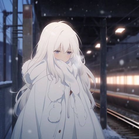 Snow Pfp Anime, Anime Snow Aesthetic, Anime Winter Pfp, White Hair Pfp, Winter Aesthetic Icons, Anime Snow, Long White Hair, Beautiful Scenery Pictures, Demon King Anime