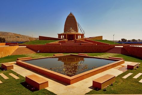 The client’s brief was to construct a temple within the premises of their power plant in the village of Bhadresh, Rajasthan, for their employees and for the local community. With prominent industrial structures as a backdrop, the brief was to evolve a form intended as a contemporary interpretation of a traditional temple. . #design #designininida #architecture #indianarchitecture #planning #architects #architecture #archlivein #idea #archlive #modernarchitecture #modernism #architecturegram Akash Kumar, Mandir Design, Temple Design For Home, Landscape Inspiration, Sacred Architecture, Temple Architecture, Architecture Model Making, Home Temple, Indian Architecture