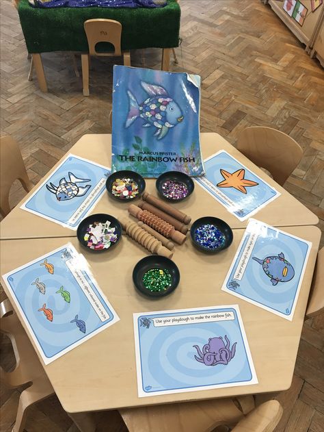 The Rainbow Fish Activities Preschool, The Rainbow Fish Craft, Rainbow Fish Eyfs Activities, Rainbow Fish Activities For Preschoolers, Fish Provocation, Under The Sea Eyfs Activities, World Ocean Day Activities For Toddlers, Rainbow Fish Sensory Activities, Rainbow Fish Activities For Toddlers