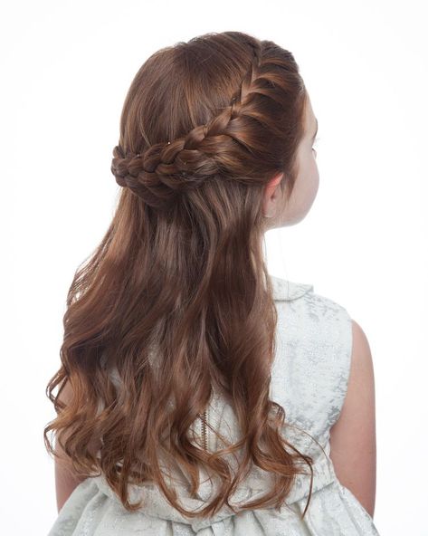 Flower Girl's Braided Half-Up-Half-Down Hairstyle Wedding Hairstyles For Girls, Communion Hairstyles, Braided Hairstyle, Flower Girl Hairstyles, Girls Braids, Crown Hairstyles, Box Braids Hairstyles, Hair Pictures, Down Hairstyles