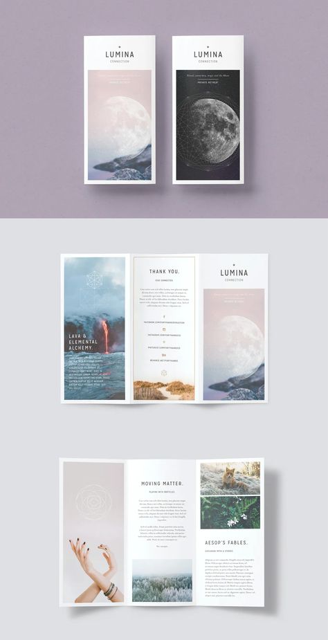 LUMINA Trifold Brochure Template INDD, PSD Trifold Design Ideas, Spa Brochure, Photography Brochure, Brochure Design Layout, Brochure Inspiration, Trifold Brochure Design, Pamphlet Design, Dm Design, Trifold Brochure Template