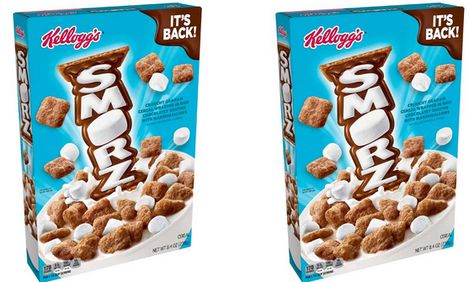 Kellogg's has officially announced they will be bringing back SMORZ cereal. The popular campfire snack-inspired cereal left cereal aisles two years ago and hasn't returned since. Made with crunchy graham cracker squares coated in chocolate and paired with little marshmallow pieces, the cereal makes its long-awaited to store shelves in January. You can find them at participating grocery retailers nationwide. Smores Cereal, Kellogs Cereal, Smores Flavors, Cold Breakfast, Cereal Kelloggs, Cereal Bars Recipes, Chocolate Covered Graham Crackers, Cereal Bars, Ice Cream Toppings