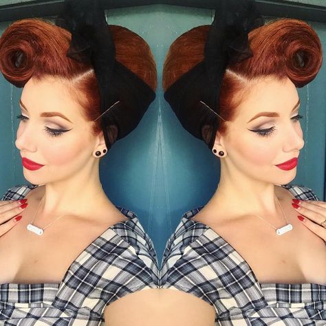 Black Head Scarf, Miss Victory Violet, Victory Violet, Retro Updo, Black Pinup, 1950s Pinup, Fire Hair, Hollywood Hair, Rockabilly Girl