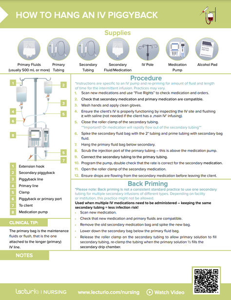 Learn how to hang an IV piggyback (IVPB) and wich precautions to take Iv Pole, Nursing School Notes, How To Hang, School Notes, Cheat Sheet, Cheat Sheets, Nursing School, Nursing, How To Apply