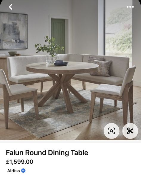 Round Table Dining Room Decor, Round Dining Table With Bench, Wooden Round Dining Table, Corner Dining Bench, Round Dining Table Set, Round Dining Table Sets, Corner Bench, Dream Furniture, Bench Set