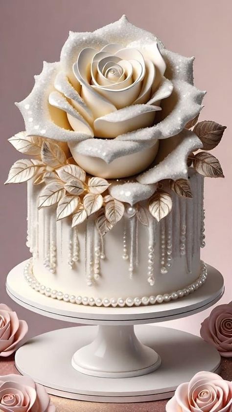 Diy Floral Cake, Unique Birthday Cake Ideas, Unique Birthday Cake, Pearl Wedding Cake, Cupcakes Design, Fondant Cake Designs, Big Wedding Cakes, Unique Birthday Cakes, Dream Wedding Cake