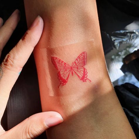 Red Ink Tattoos, Red Tattoos, Discreet Tattoos, Red Butterfly, Dainty Tattoos, Dream Tattoos, Elegant Tattoos, Dope Tattoos, Little Tattoos