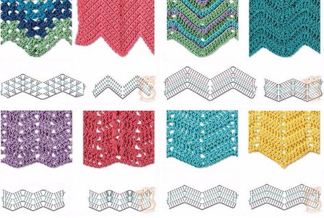 Best 8 Herringbone, Zig Zag Crochet Stitches for Free. More Patterns Like This! Zig Zag Crochet Pattern, Uncinetto Zig Zag, Ripple Stitch Crochet, Crochet Zig Zag, Crochet Stitches Ideas, Zig Zag Crochet, Ripple Stitch, Chevron Crochet, Knitting Patterns Free Blanket