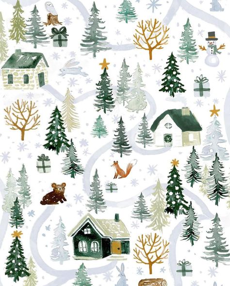 Winter Woodland Illustration, Winter Christmas Illustration, Winter Fabric Prints, Christmas Print Pattern, Winter Pattern Illustration, Christmas Aesthetic Illustration, Pattern Christmas Wallpaper, Snowy Illustration, Christmas Prints And Patterns