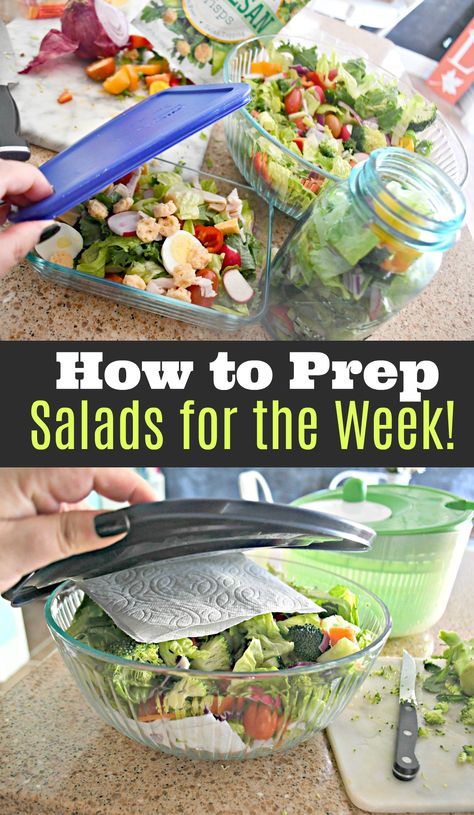 Salad Food Prep Ideas, How To Prep Food For The Week, Salad Works Salads, Food Prep Salads Lunches, Salad Ideas For Work Lunch, Making Salads For The Week, Diy Salads For Lunch, Simple Lunch Salads, Packing Salad For Lunch