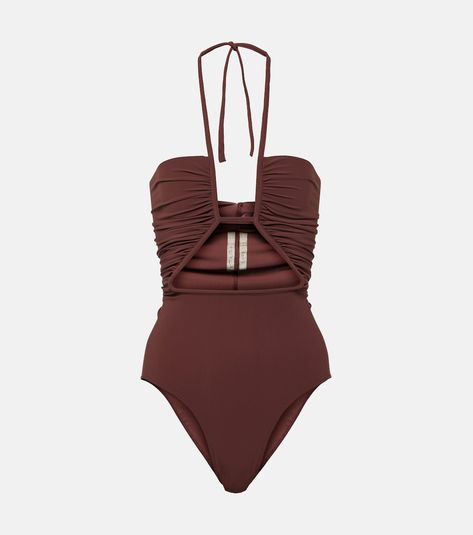 Halterneck cutout swimsuit in brown - Rick Owens | Mytheresa Love Island Outfits, Vintage Beachwear, Belly Dancing Workout, Swimwear 2024, Swimming Outfits, Cutout Swimsuit, 2022 Style, Swim Brands, Beachwear Fashion