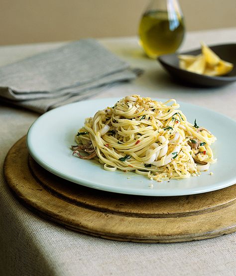 Taglierini+with+squid,+garlic+and+chilli Chinese Spring Rolls Recipe, Squid Pasta, Chinese Spring Rolls, Spring Rolls Recipe, Chilli Recipe, Recipe Pasta, Chilli Recipes, Garlic Pasta, Seafood Pasta