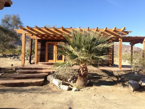 Desert Tiny Home, Desert Homestead, Desert Cabin, Earthy Homes, Homestead Cabin, Desert Ranch, Adobe Homes, Arched Cabin, Palm Desert California