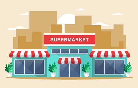 Supermarket Illustration Grocery Store, Grocery Drawing, Grocery Store Drawing, Supermarket Drawing, Grocery Store Illustration, Supermarket Illustration, City Miniature, Supermarket Aesthetic, Store Background