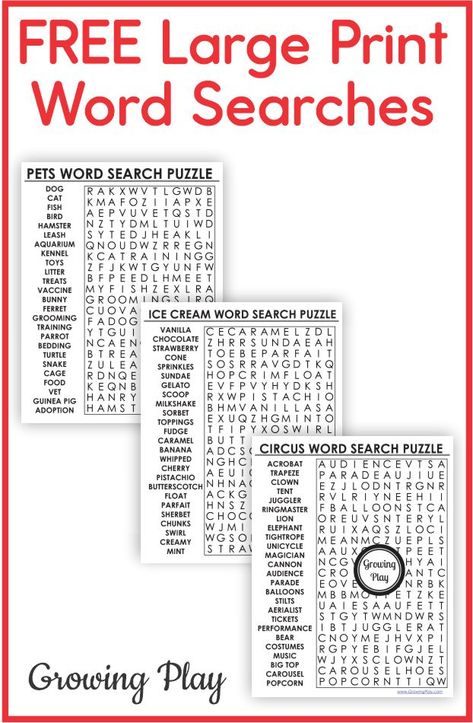 Printable Large Print Word Search Puzzles FREE - Growing Play Large Print Crossword Puzzles Printable, Large Print Word Search Printable, Large Print Word Searches For Seniors Free Printable, Free Printable Word Searches For Adults, Large Print Word Searches For Seniors, Printable Puzzles For Adults, Free Word Search Puzzles Printables, Free Word Search Printables, Free Printable Crossword Puzzles