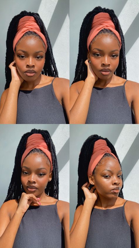 Braid Head Wrap Styles, How To Wear A Scarf With Braids, Head Wrap Locs Styles, Doek Styles On Braids, Locs With Head Wrap, Head Wrap Styles For Locs, Headwrap Styles With Braids, Head Wrap Styles With Braids, Head Scarf Styles Black Women