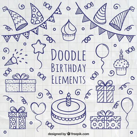 More than a million free vectors, PSD, photos and free icons. Exclusive freebies and all graphic resources that you need for your projects Doodle Bullet Journal, Birthday Bullet Journal, Birthday Drawing, Planner Doodles, Birthday Doodle, Bujo Doodles, Doodle Art Journals, Sketch Notes, Doodle Lettering