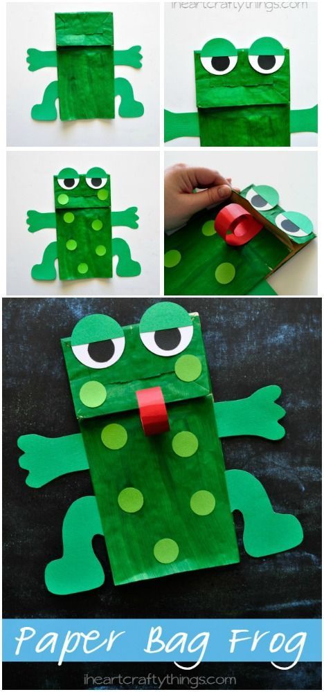 This Paper Bag Frog Kids Craft goes great with Five Green and Speckled Frogs or when learning about the letter F in preschool. Free arm and legs pattern included. from iheartcraftythings.com Five Green And Speckled Frogs, Frog Puppet, Speckled Frogs, Frog Craft, The Letter F, Paper Bag Crafts, Paper Bag Puppets, Frog Crafts, Craft Kids