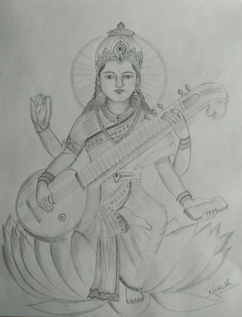 Mata saraswati maa Sarswati Maa Drawings Pencil, Saraswati Mata Drawing Sketch, Saraswati Maa Drawing Easy, Sarswati Maa Drawing Easy, Saraswati Goddess Sketch, Saraswati Mata Drawing, Saraswati Maa Drawing, Maa Saraswati Drawing, Saraswati Drawing