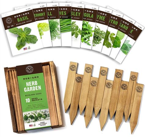 Grow Your Own Windowsill Herb Garden: This culinary herb garden kit comes with 10 types of heirloom herb seeds for indoor plants to help start a thriving home garden of your own. This indoor culinary herb garden starter kit includes non-GMO herb seeds. Shop all culinary herb seed kits today! Herbal Tea Garden, Mint Seeds, Herb Garden Pots, Growing Herbs Indoors, Herb Garden Kit, Diy Herb Garden, Basil Seeds, Wood Gift Box, Culinary Herbs