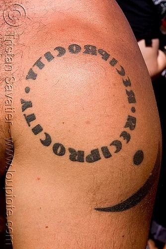 Reciprocity Shoulder Tattoo - up Your Alley Fair Tattooed People, Seo Course, Circle Tattoos, Shoulder Tattoo, Jesus Fish Tattoo, San Francisco, Tattoos, Shoulder Tattoos