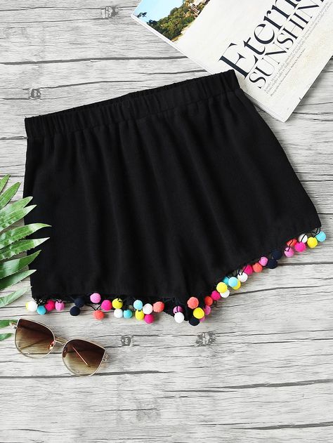 Shop Colorful Pom Pom Trim Elastic Waist Shorts online. SheIn offers Colorful Pom Pom Trim Elastic Waist Shorts & more to fit your fashionable needs. Teen Dresses, Pom Pom Shorts, Indian Teen, Diy Vetement, Womens Fashion Casual Summer, Body Frame, Pom Pom Trim, Stylish Dress Designs, Indian Fashion Dresses