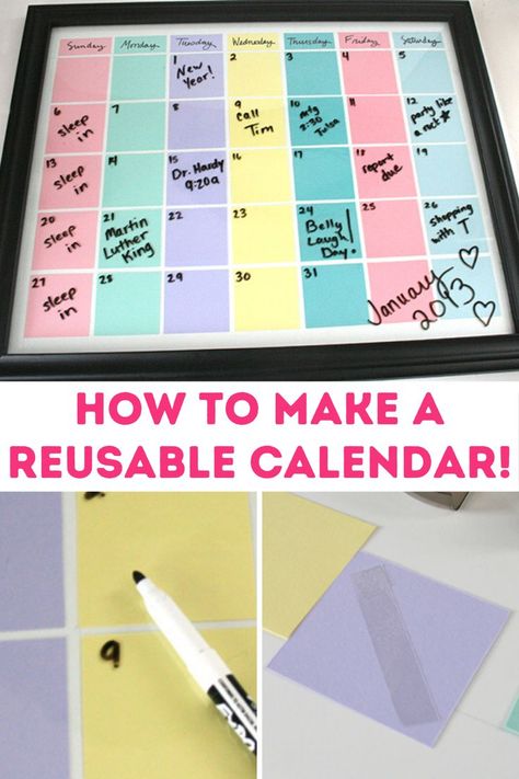 How to Make a Reusable Calendar (craft tutorial) Reusable Calendar, Dry Erase Wall Calendar, Work Calendar, Dry Erase Board Calendar, Make Your Own Calendar, Make A Calendar, Dry Erase Wall, Calendar Craft, Dry Erase Calendar