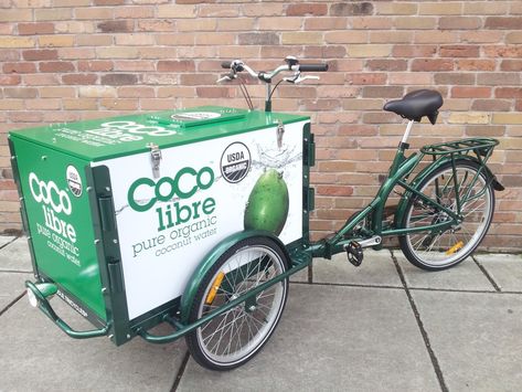 Icicle Tricycles Coco Libre Coconut Water Bike Coconut Water Smoothie Recipes, Coconut Water Recipes, Coconut Water Smoothie, Bicycle Advertising, Beer Bike, Water Bike, Coffee Bike, Water Packaging, Coconut Coffee