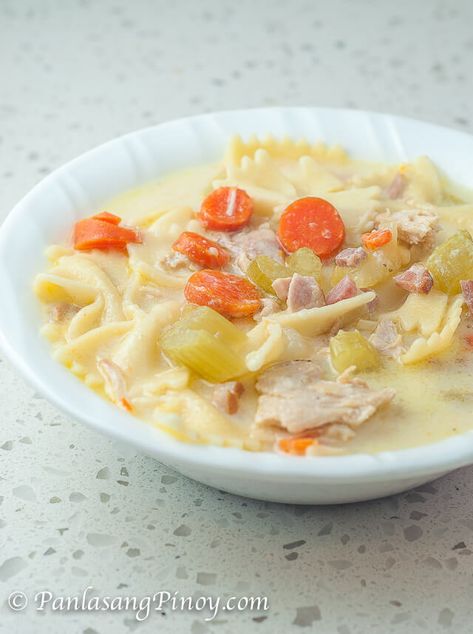 Turkey and Ham Sopas is a soup dish made from leftover thanksgiving turkey and ham. This dish is rich, flavorful, and simply delicious. I ... Ww Creamy Chicken, Slow Cooker Chicken Noodle Soup, Recipe Diaries, Creamy Chicken Noodle, Perfect Pot Roast, Slow Cooker Creamy Chicken, Creamy Chicken Noodle Soup, Thanksgiving Turkey Leftovers, Soup Dish